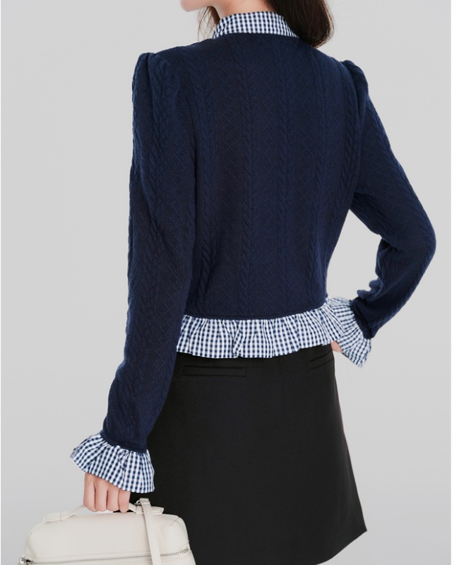 Lotus leaf edges mixed colors tops long sleeve cardigan