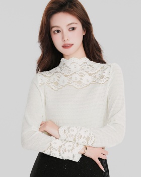 Slim lace shirts elegant half high collar tops
