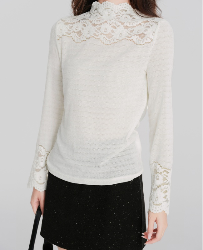 Slim lace shirts elegant half high collar tops