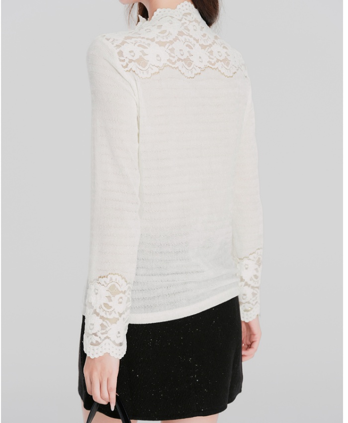 Slim lace shirts elegant half high collar tops