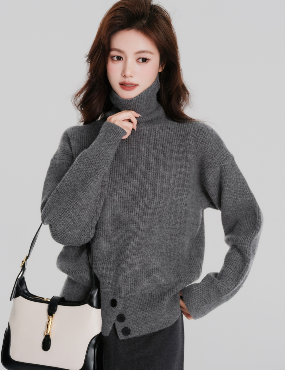 Thick bottoming shirt gray tops for women