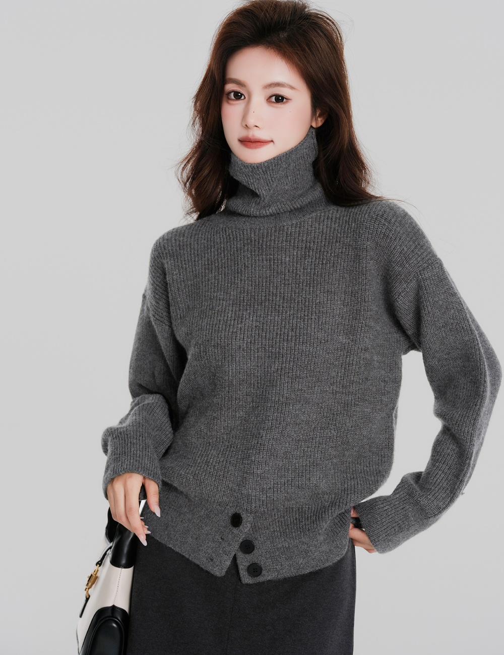 Thick bottoming shirt gray tops for women