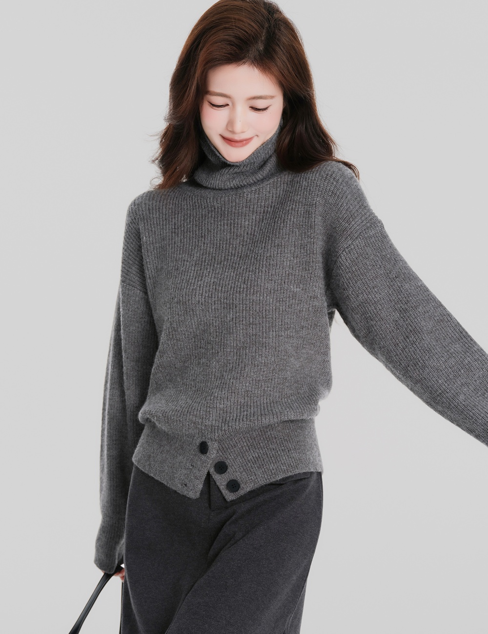 Thick bottoming shirt gray tops for women