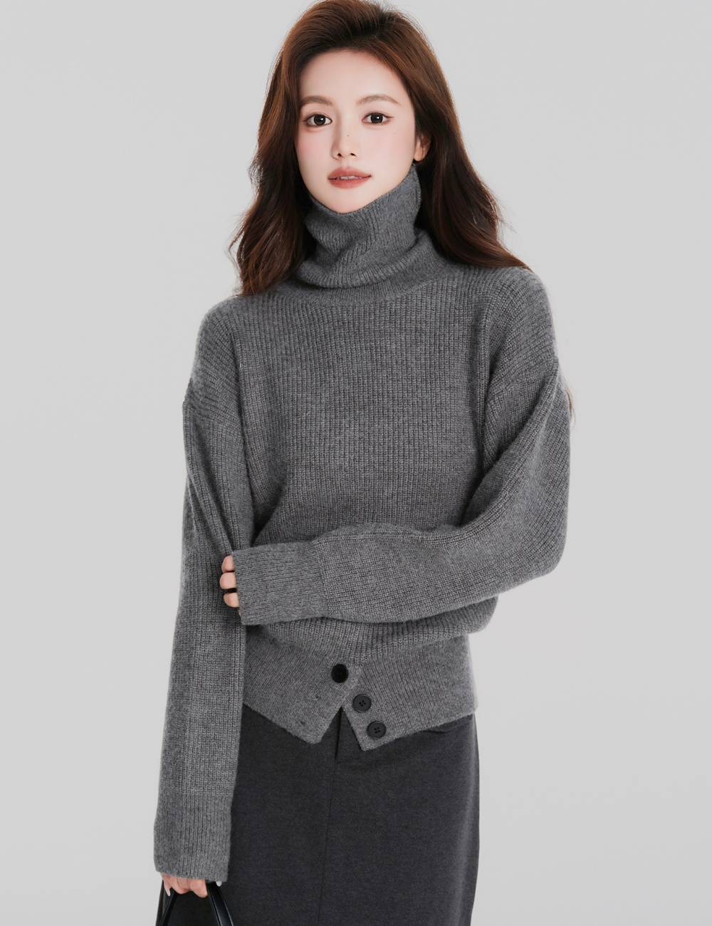 Thick bottoming shirt gray tops for women