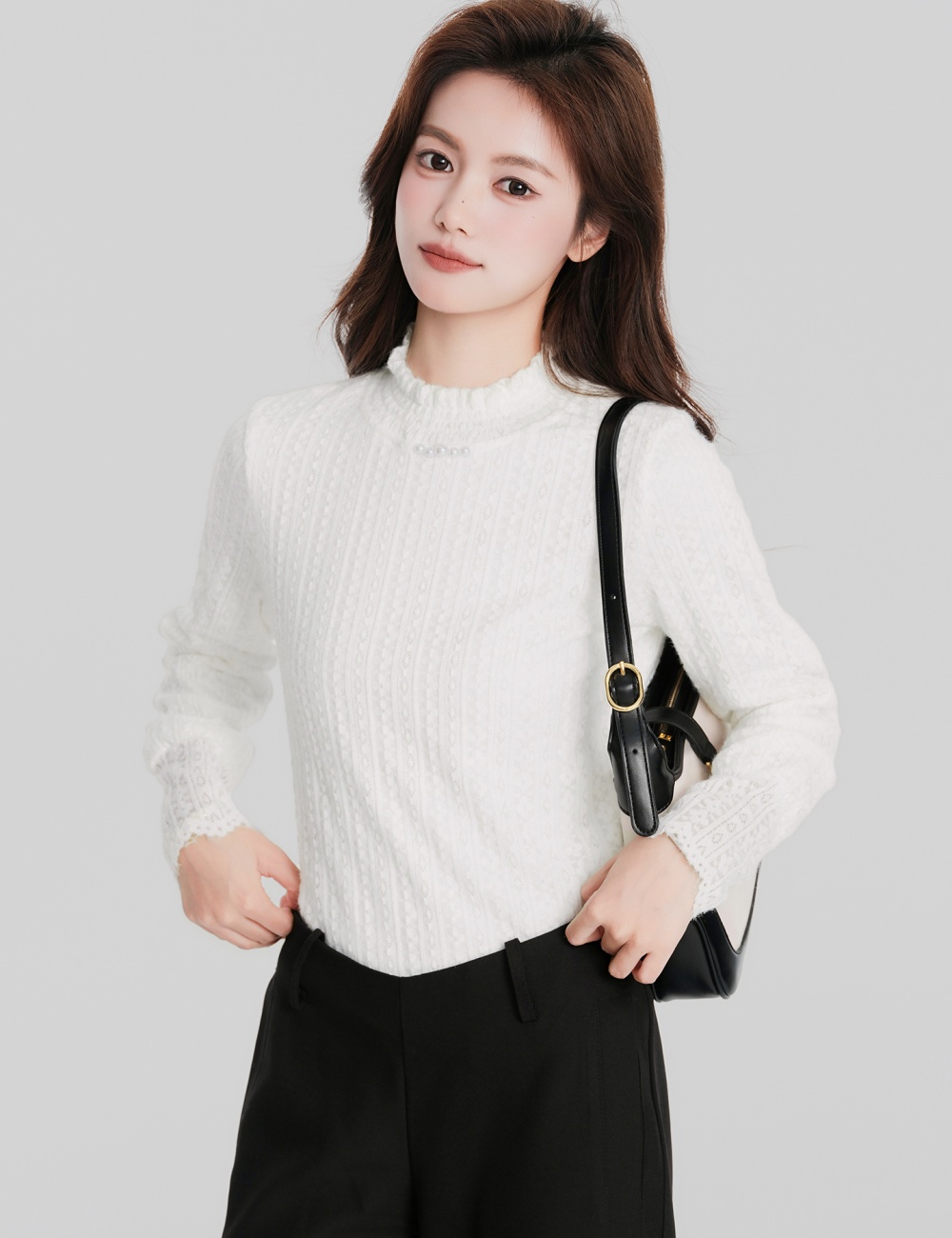 Loose chanelstyle bottoming shirt all-match shirt