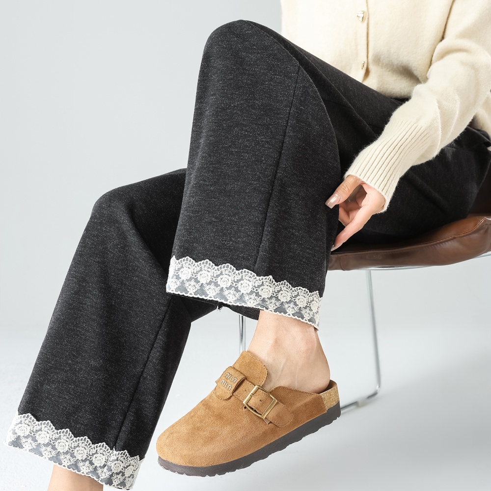 Wide leg gray winter wool loose high waist suit pants