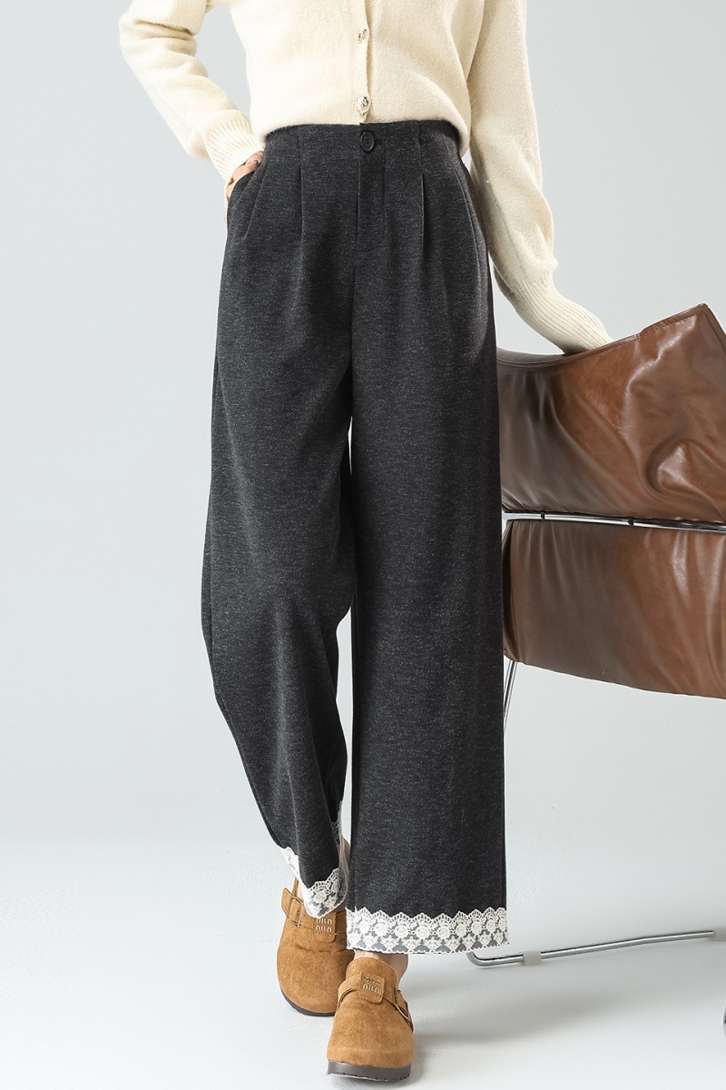 Wide leg gray winter wool loose high waist suit pants