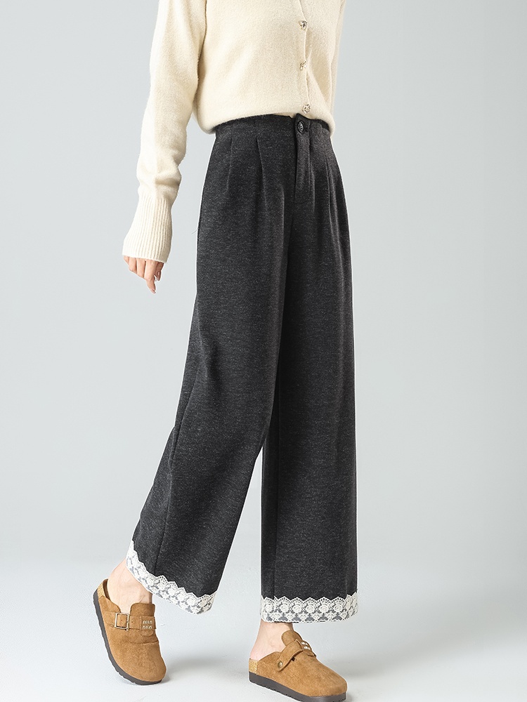 Wide leg gray winter wool loose high waist suit pants