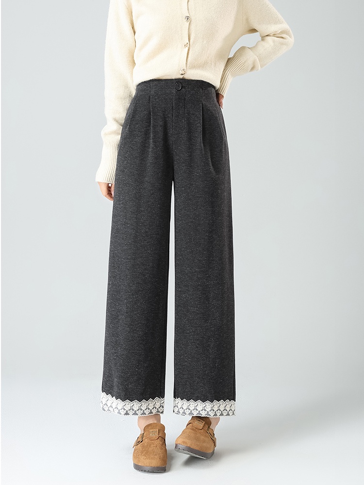 Wide leg gray winter wool loose high waist suit pants
