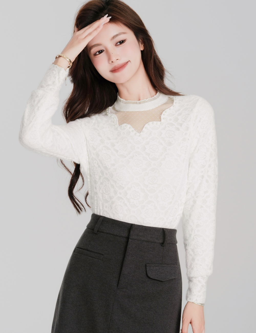 Slim cstand collar shirt wood ear chanelstyle small shirt