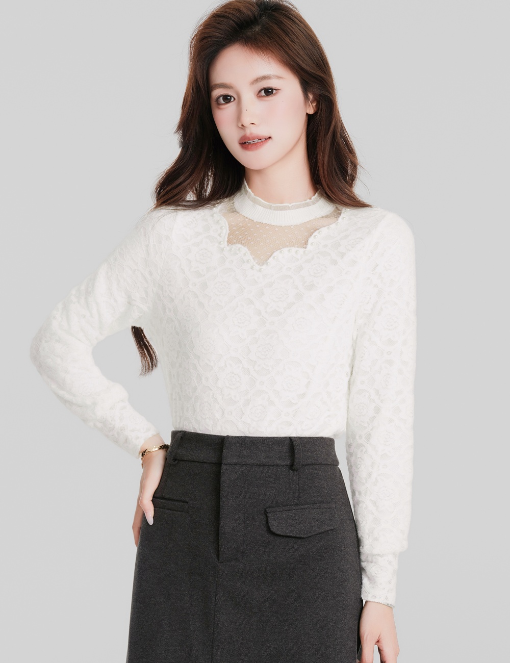 Slim cstand collar shirt wood ear chanelstyle small shirt