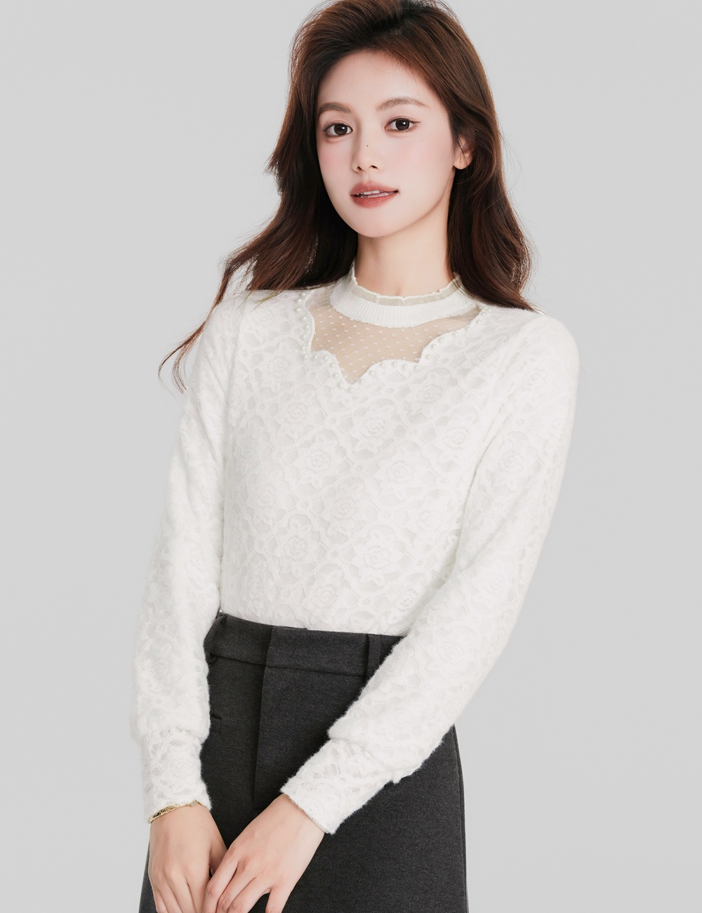 Slim cstand collar shirt wood ear chanelstyle small shirt