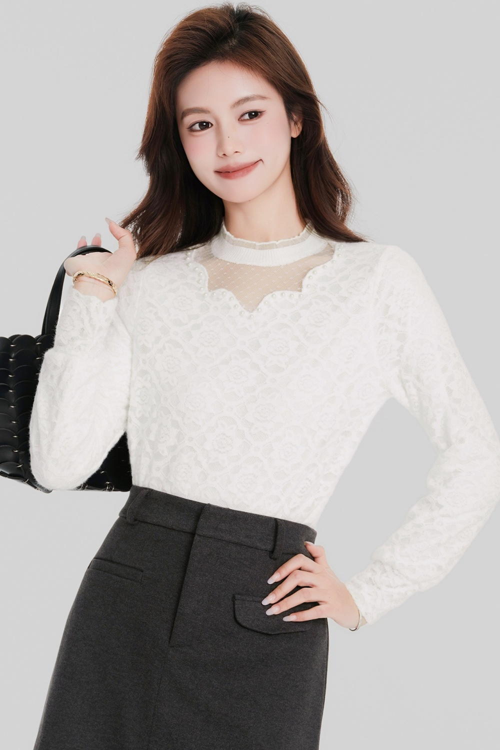 Slim cstand collar shirt wood ear chanelstyle small shirt