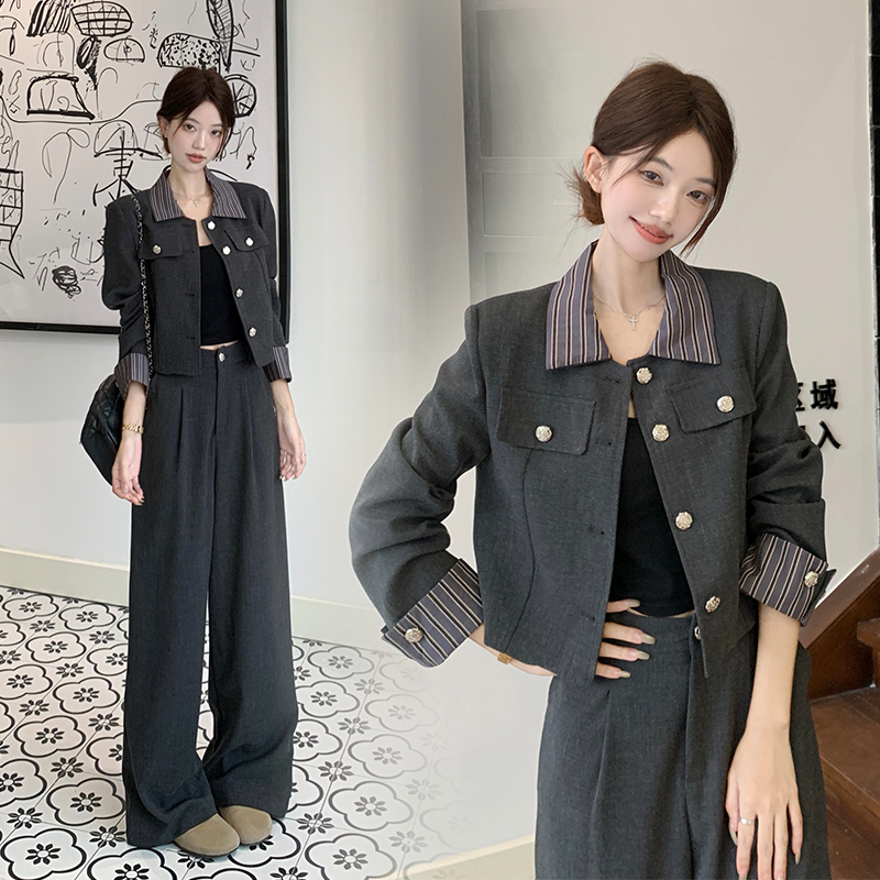 Temperament Korean style profession wide leg pants 2pcs set