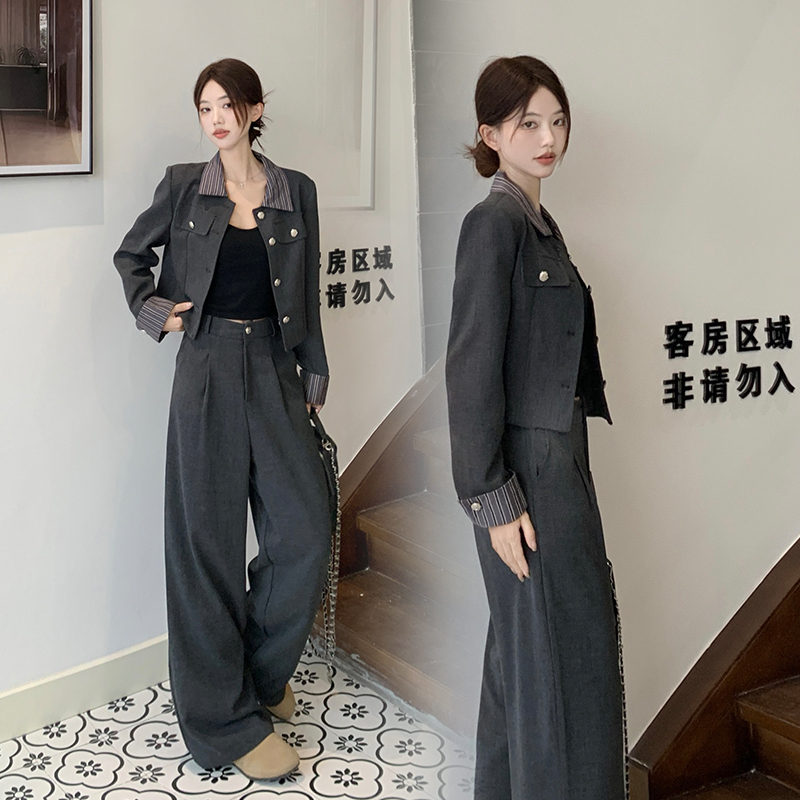Temperament Korean style profession wide leg pants 2pcs set