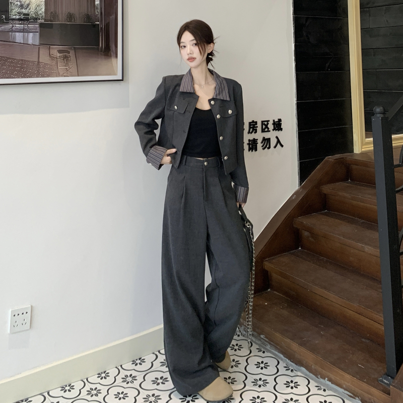 Temperament Korean style profession wide leg pants 2pcs set