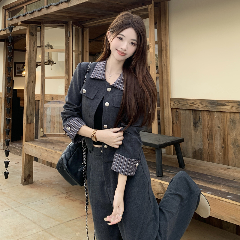Temperament Korean style profession wide leg pants 2pcs set