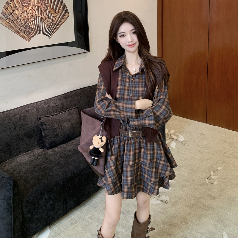 Large yard retro dress single-breasted shawl a set