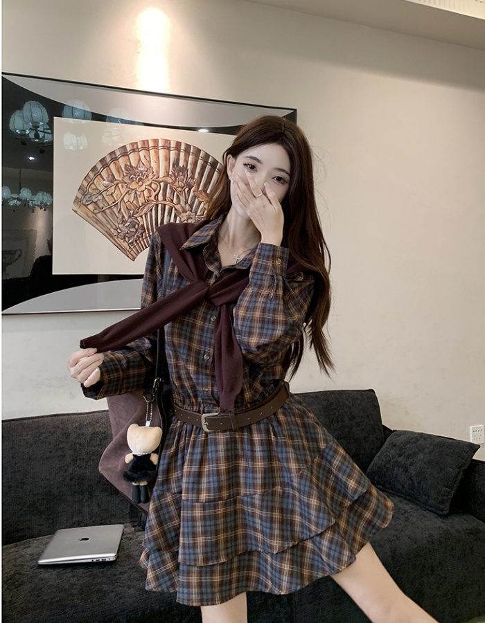 Large yard retro dress single-breasted shawl a set