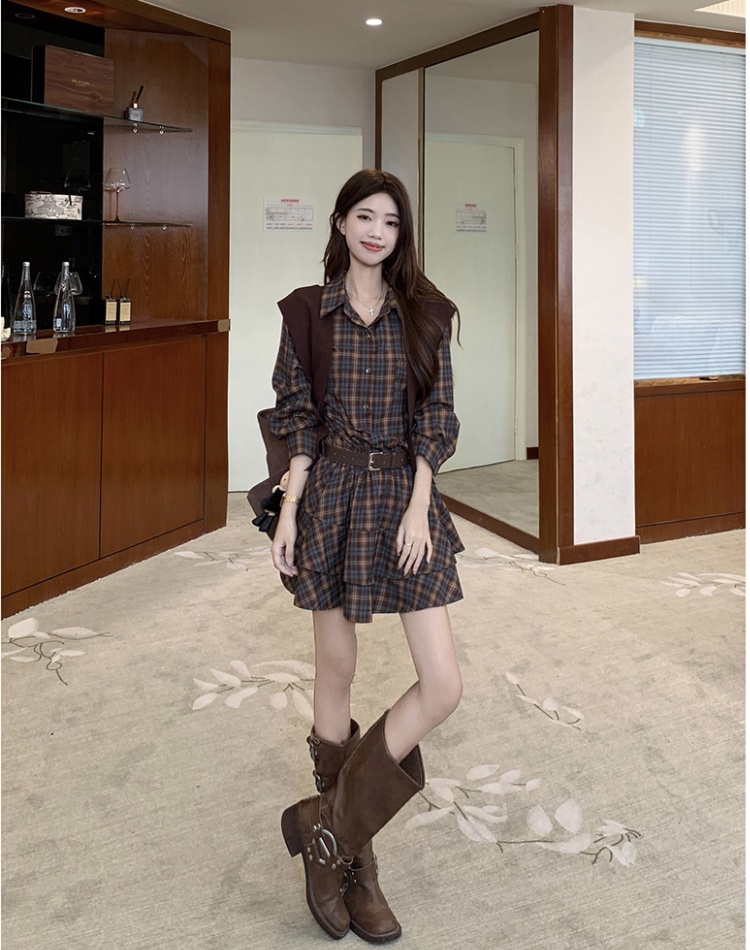 Large yard retro dress single-breasted shawl a set