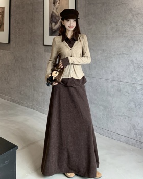 Long sleeve Pseudo-two skirt autumn T-shirt 2pcs set