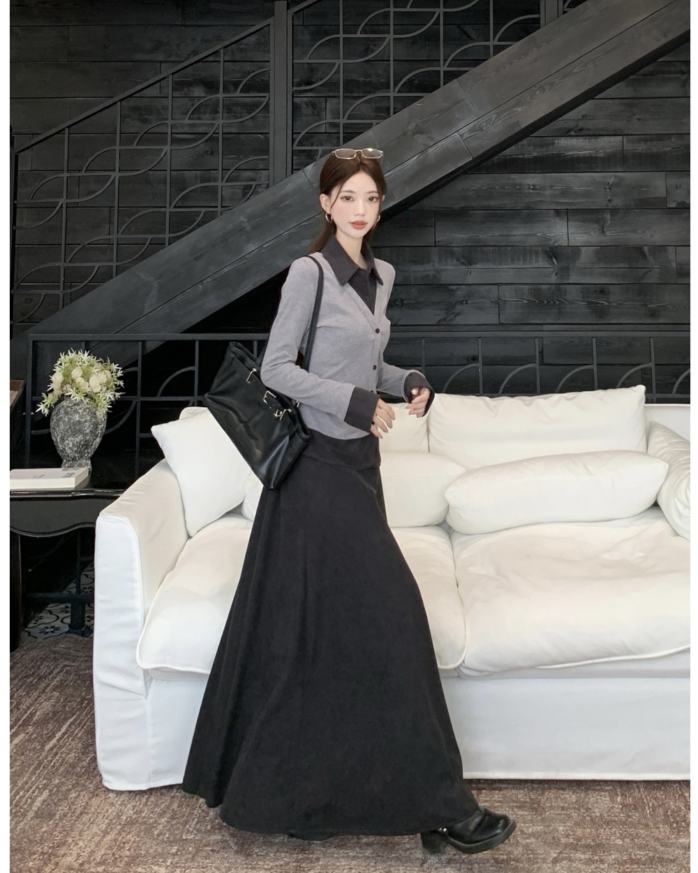 Long sleeve Pseudo-two skirt autumn T-shirt 2pcs set
