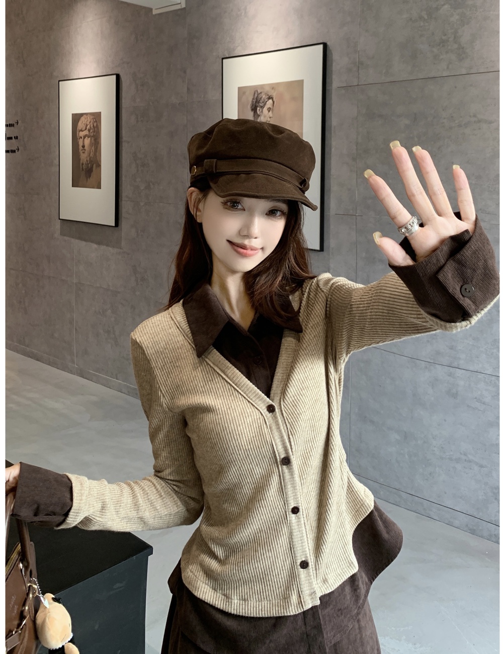 Long sleeve Pseudo-two skirt autumn T-shirt 2pcs set