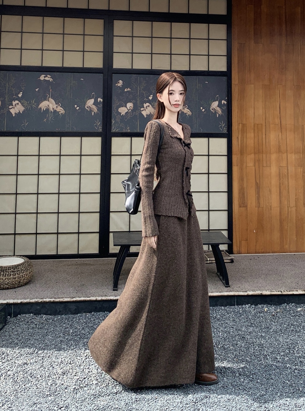 Wood ear long sleeve sweater autumn skirt a set