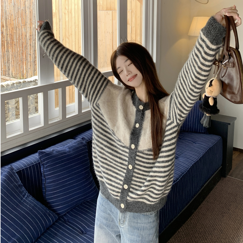 Stripe retro cardigan autumn tops for women