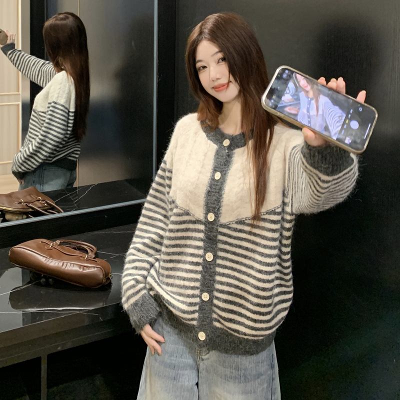 Stripe retro cardigan autumn tops for women