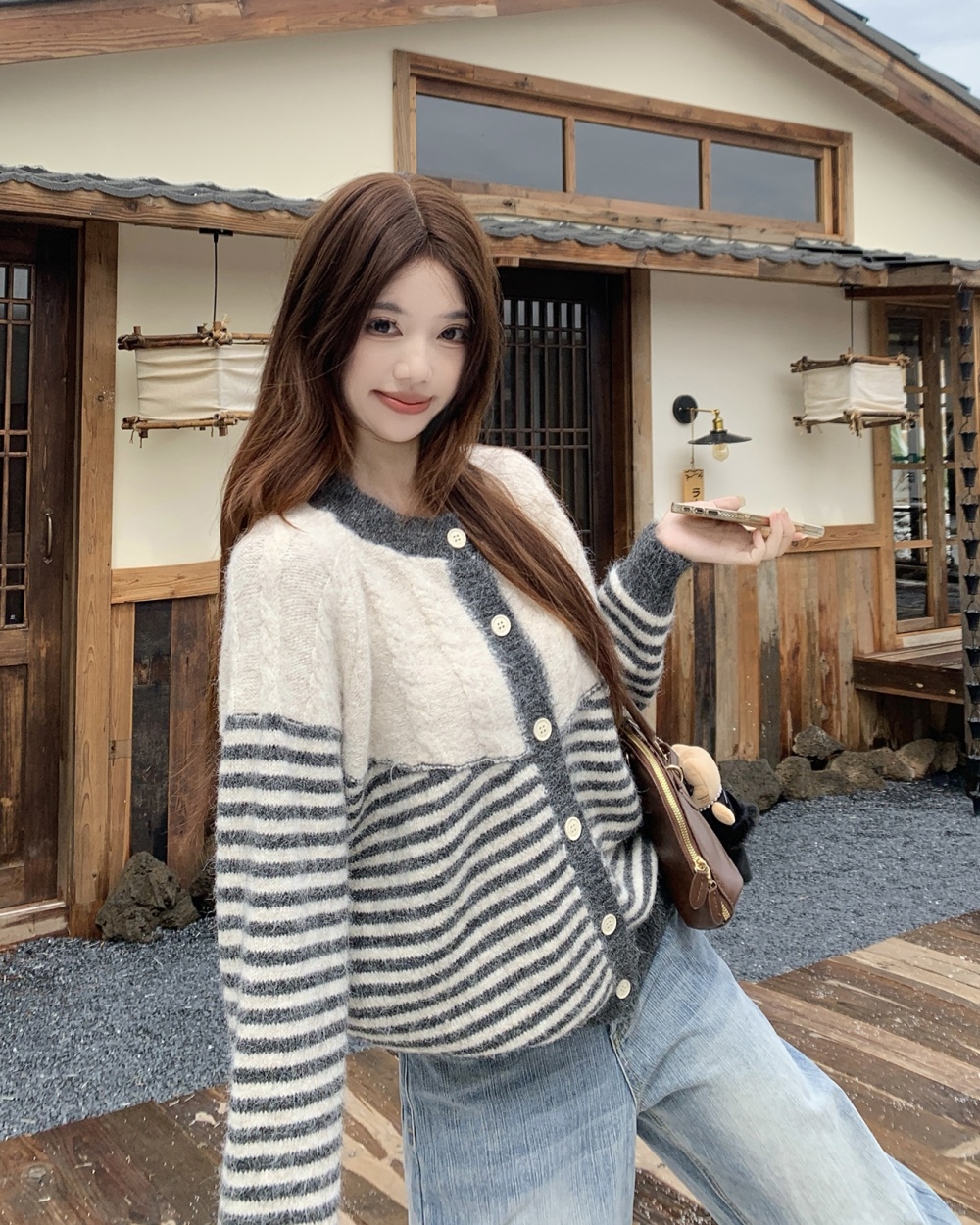 Stripe retro cardigan autumn tops for women