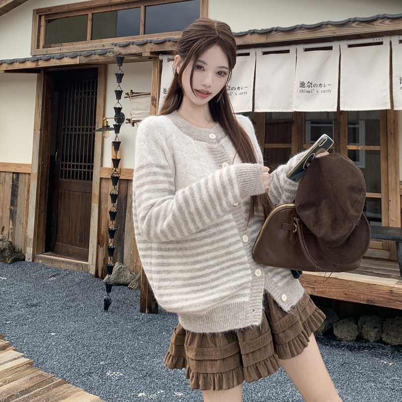 Stripe retro cardigan autumn tops for women