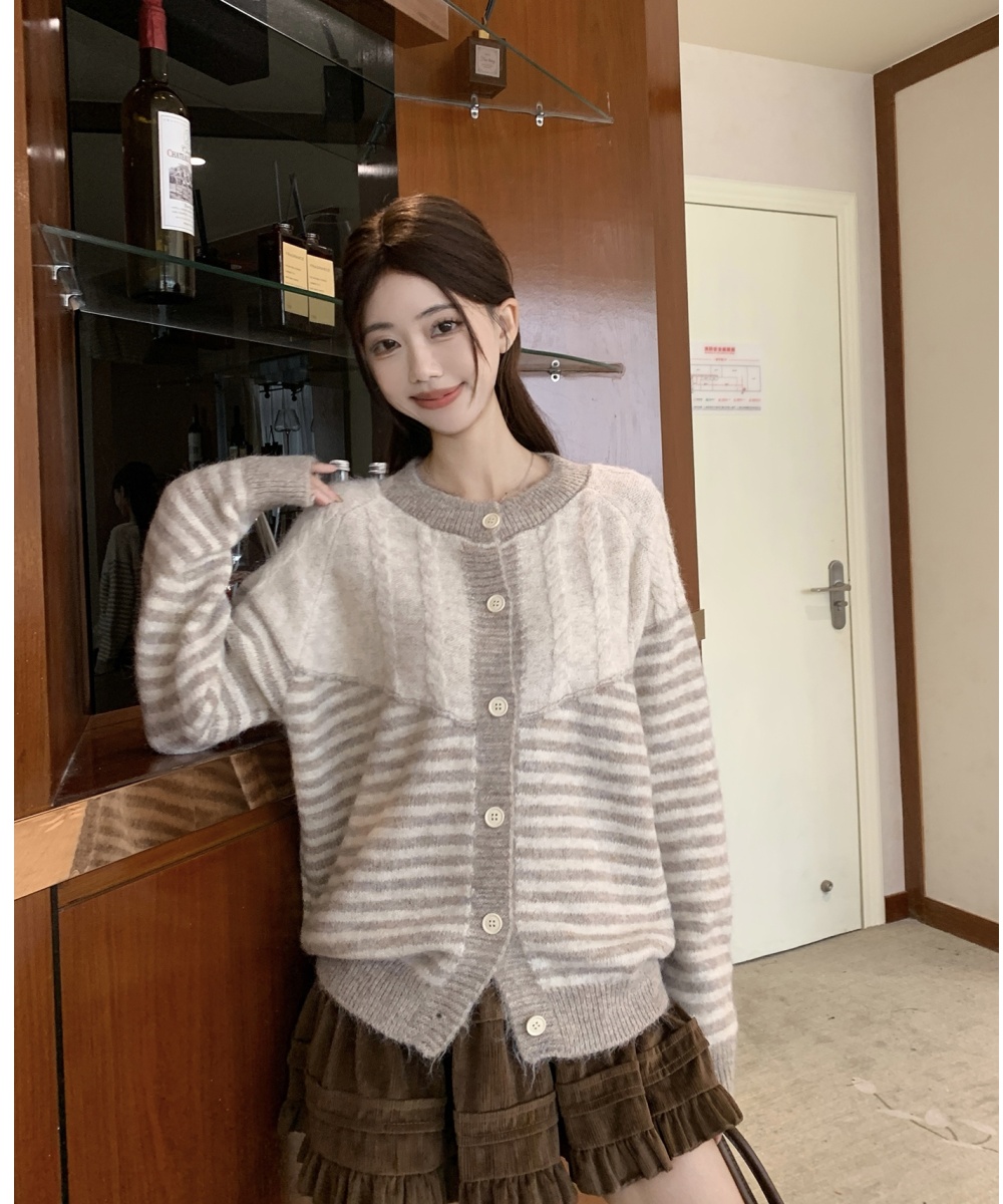 Stripe retro cardigan autumn tops for women