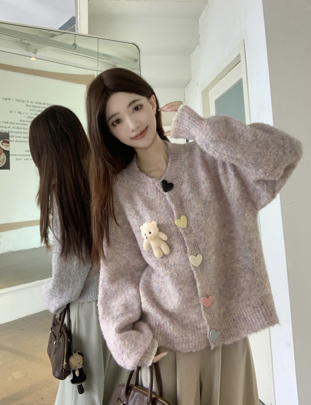 Knitted large yard coat long sleeve Korean style cardigan