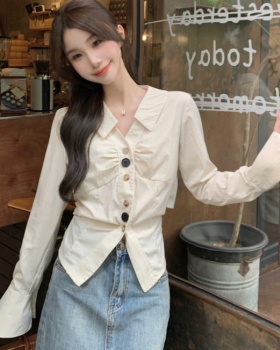 Short lapel tops unique France style shirt for women