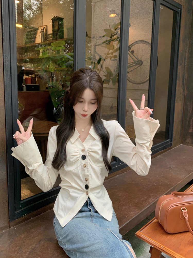 Short lapel tops unique France style shirt for women