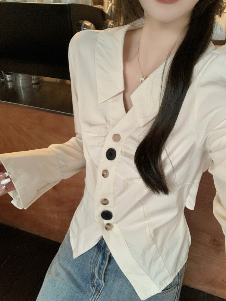 Short lapel tops unique France style shirt for women