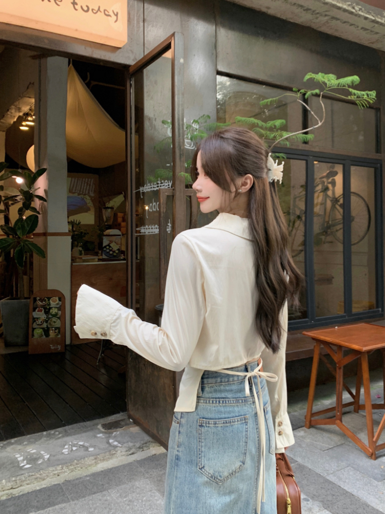 Short lapel tops unique France style shirt for women