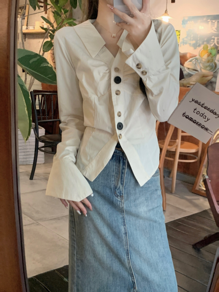 Short lapel tops unique France style shirt for women