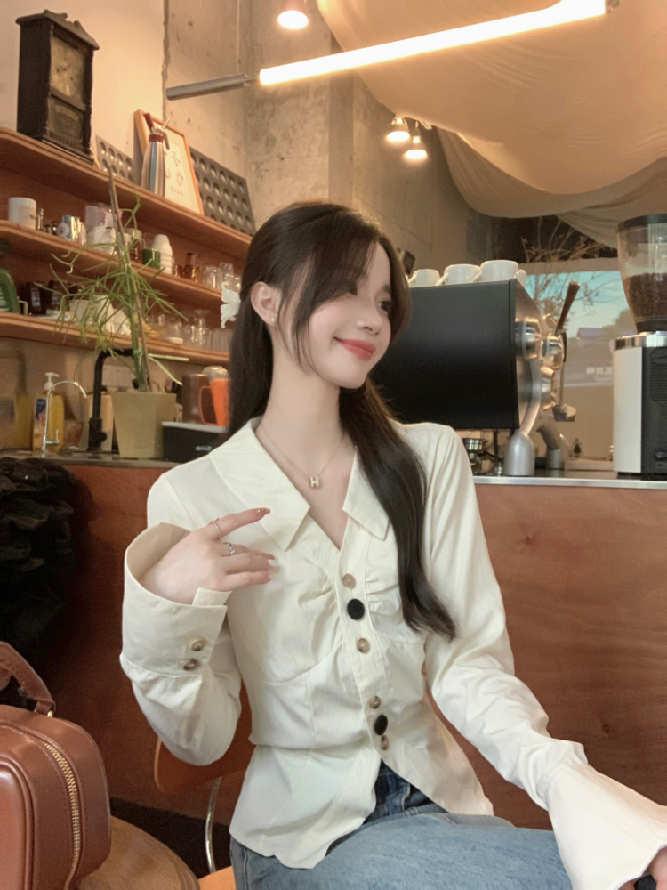 Short lapel tops unique France style shirt for women