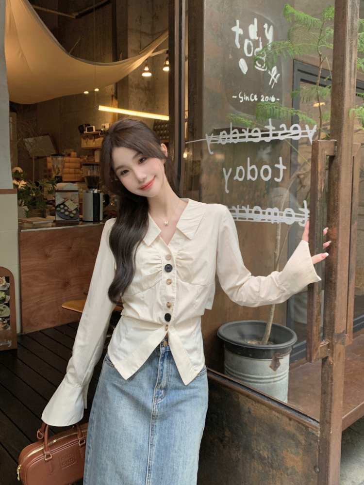 Short lapel tops unique France style shirt for women