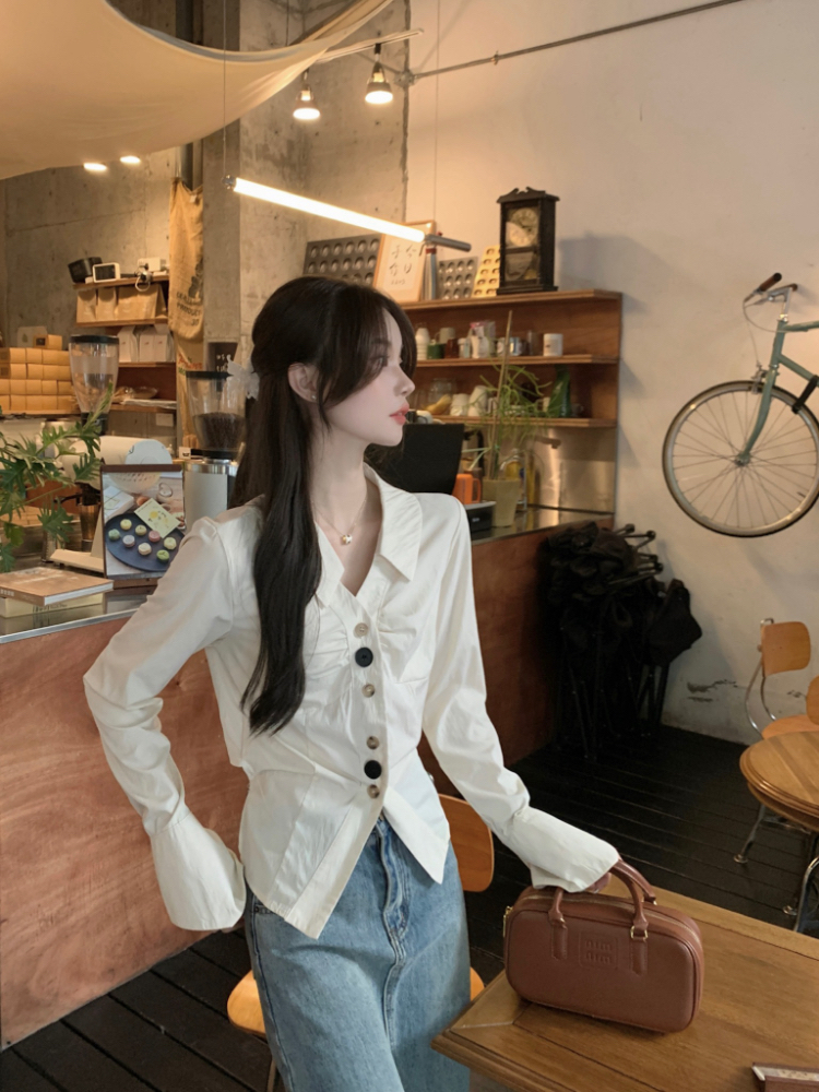 Short lapel tops unique France style shirt for women