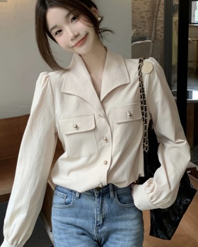 Unique retro lapel shirt long sleeve autumn all-match tops