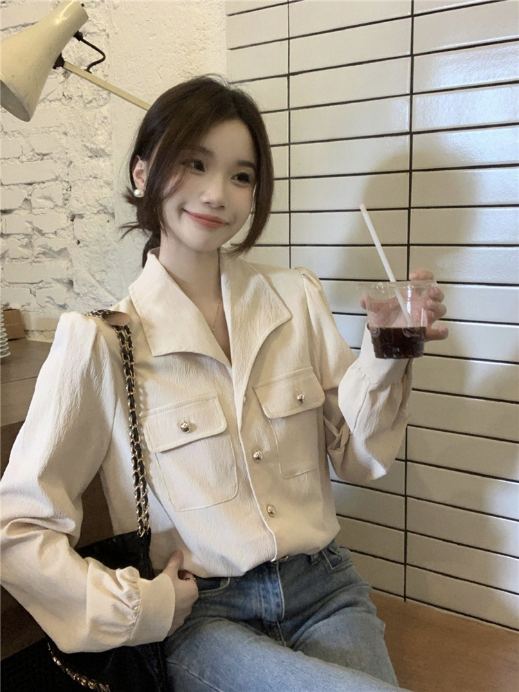 Unique retro lapel shirt long sleeve autumn all-match tops