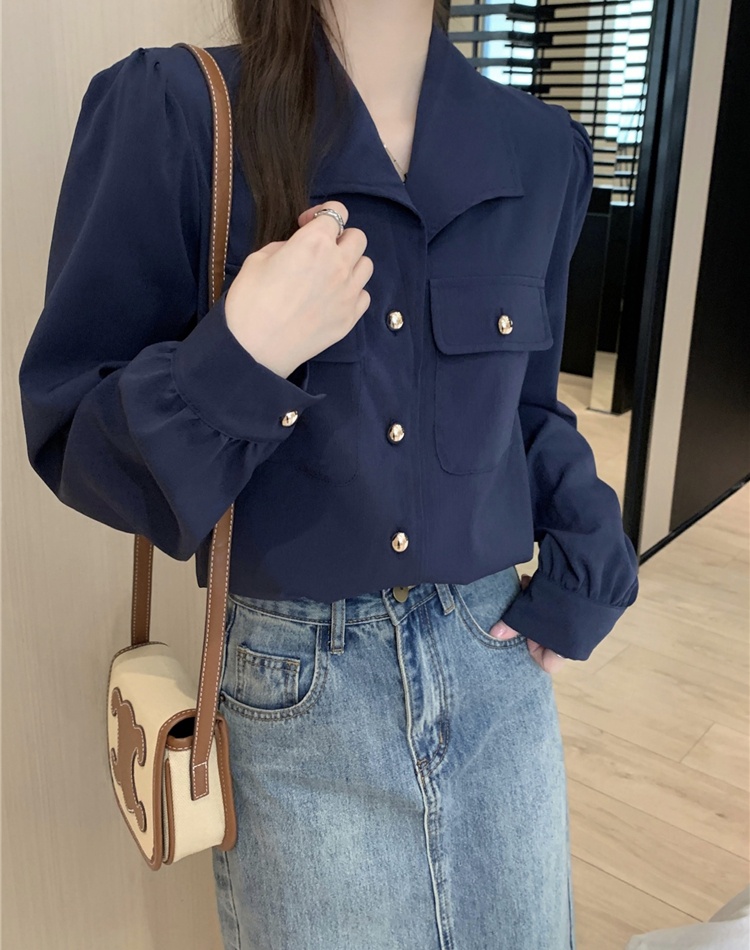 Unique retro lapel shirt long sleeve autumn all-match tops
