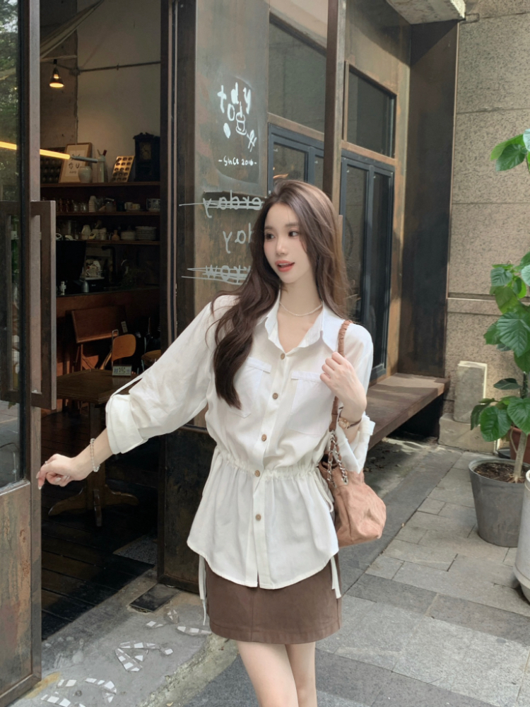 Autumn Korean style shirt drawstring tops for women