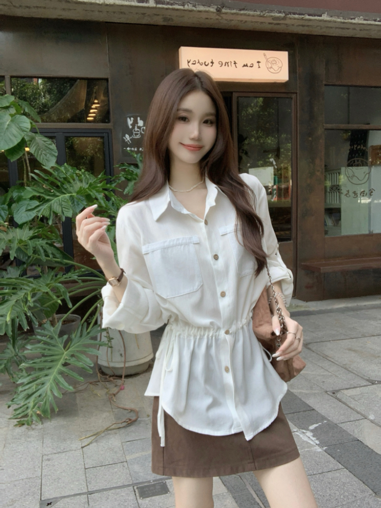 Autumn Korean style shirt drawstring tops for women