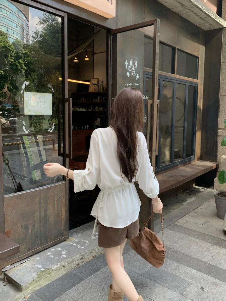 Autumn Korean style shirt drawstring tops for women