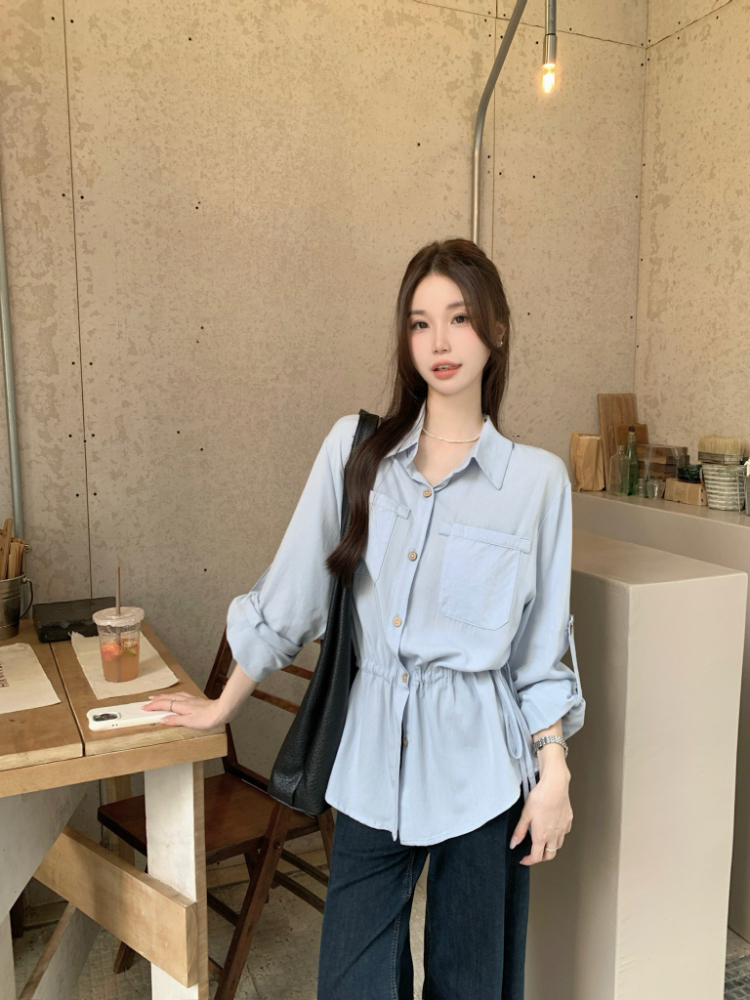 Autumn Korean style shirt drawstring tops for women
