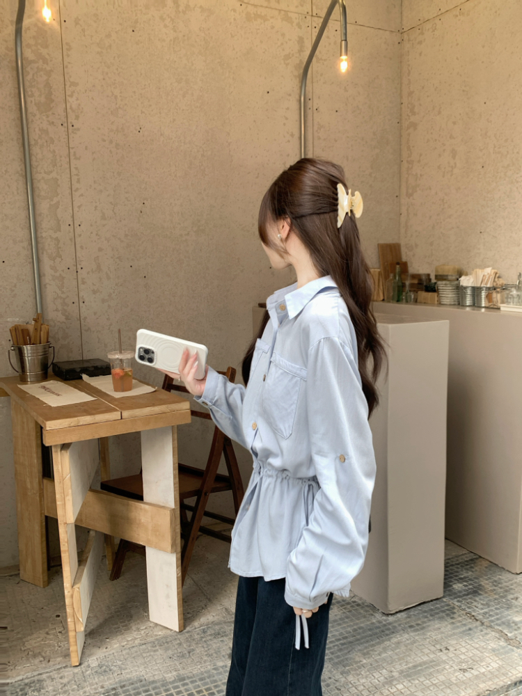 Autumn Korean style shirt drawstring tops for women